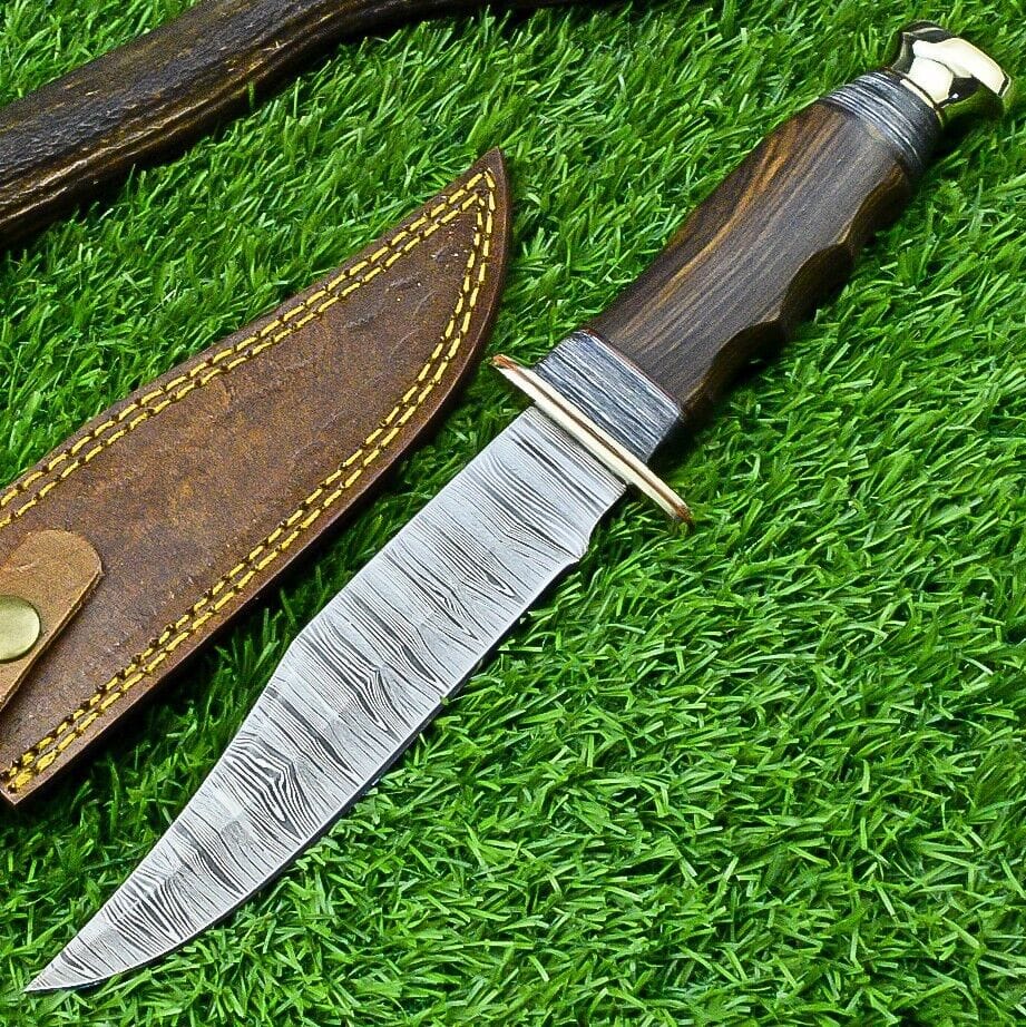 Texan Knives Bowie Knives Western Boulder Colorado Knife – 13” Handmade Damascus Steel Blade with Rosewood Handle & Leather Sheath