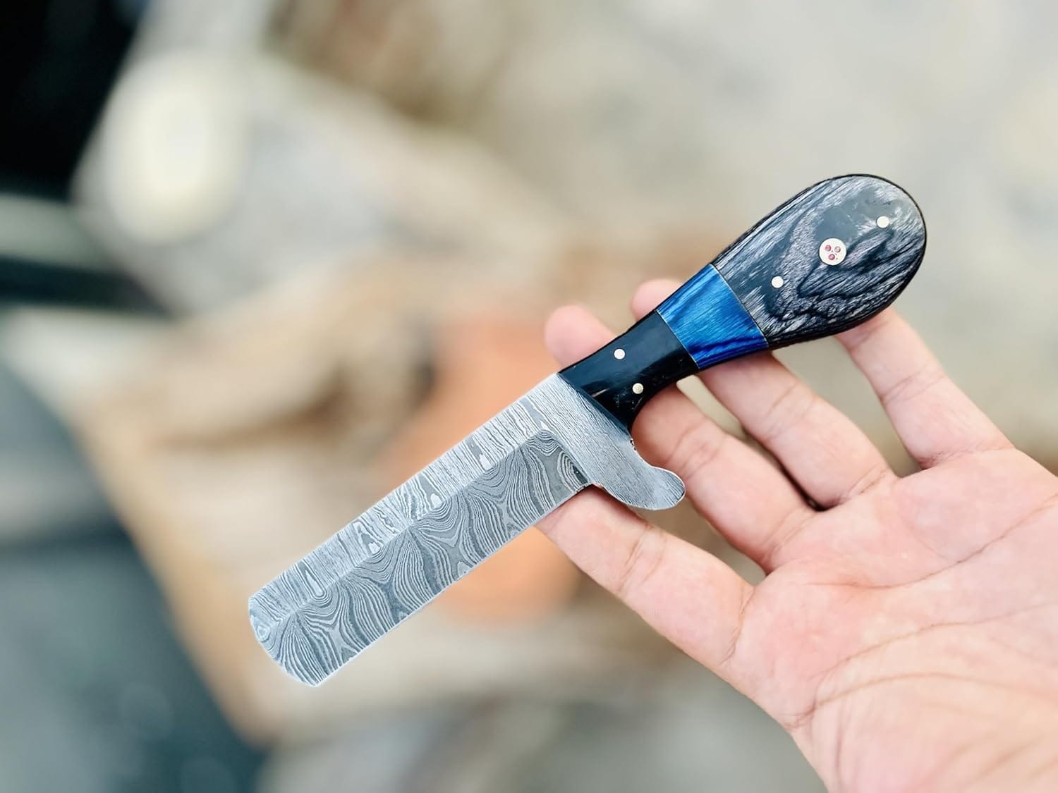 Texan Knives Bull Cutter Custom Handmade Bull Cutter Knife – Damascus Steel 4" Blade | BBQ & Meat Knife