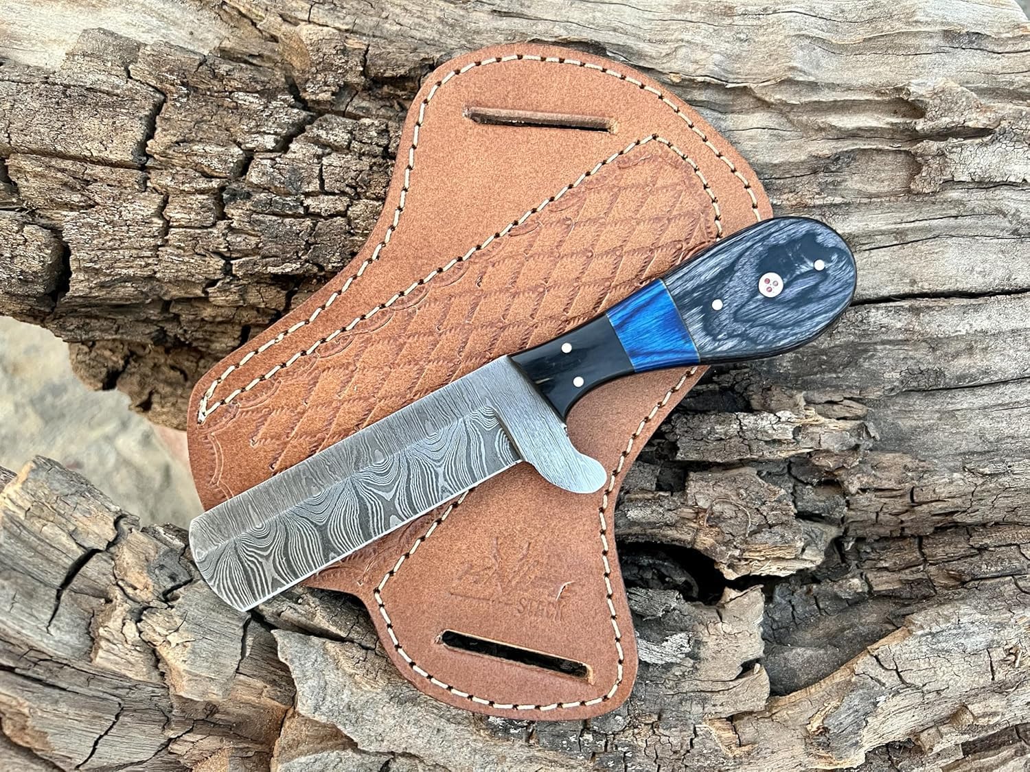 Texan Knives Bull Cutter Custom Handmade Bull Cutter Knife – Damascus Steel Holiday Edition