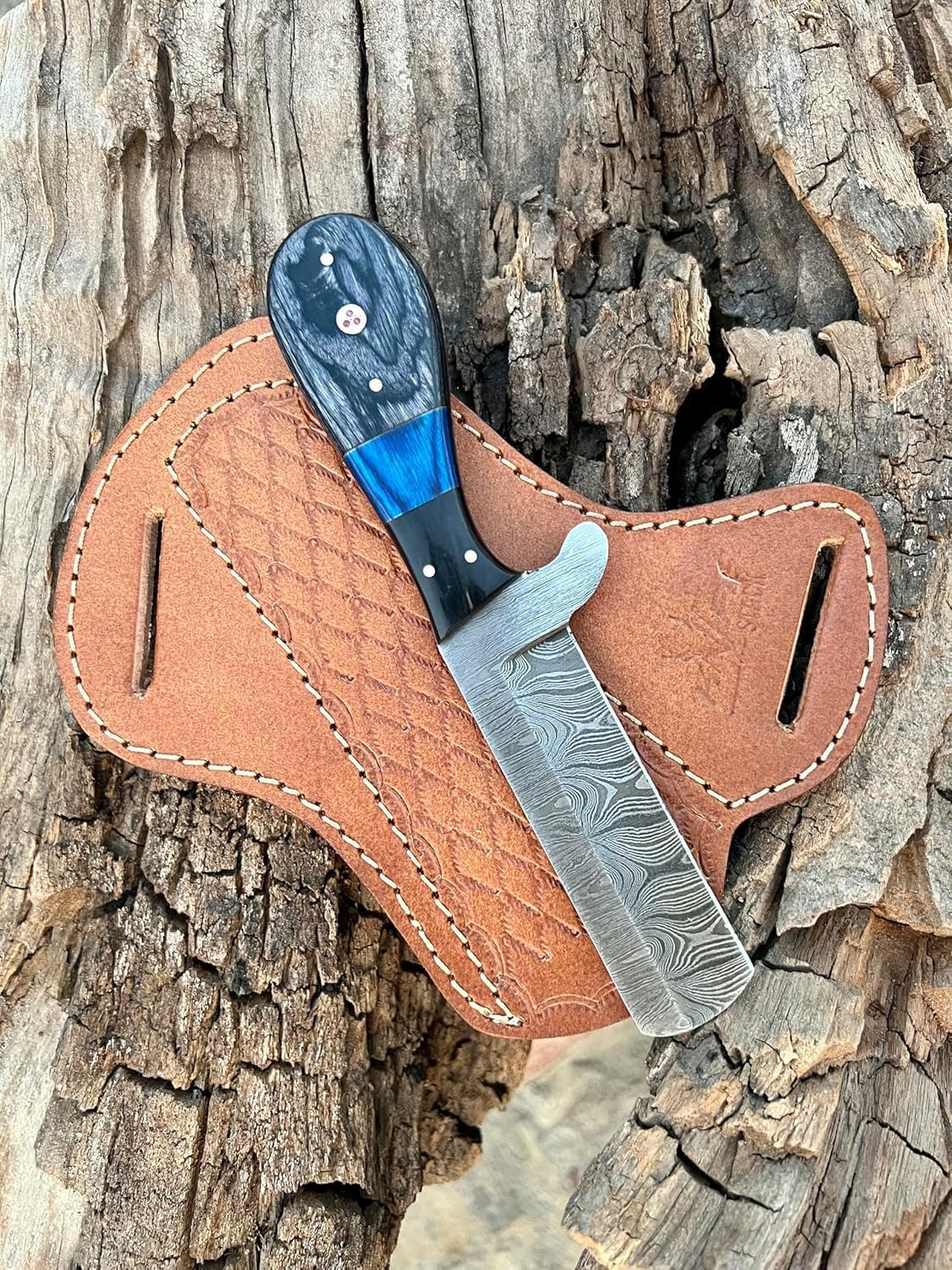 Texan Knives Bull Cutter Custom Handmade Bull Cutter Knife – Damascus Steel Holiday Edition