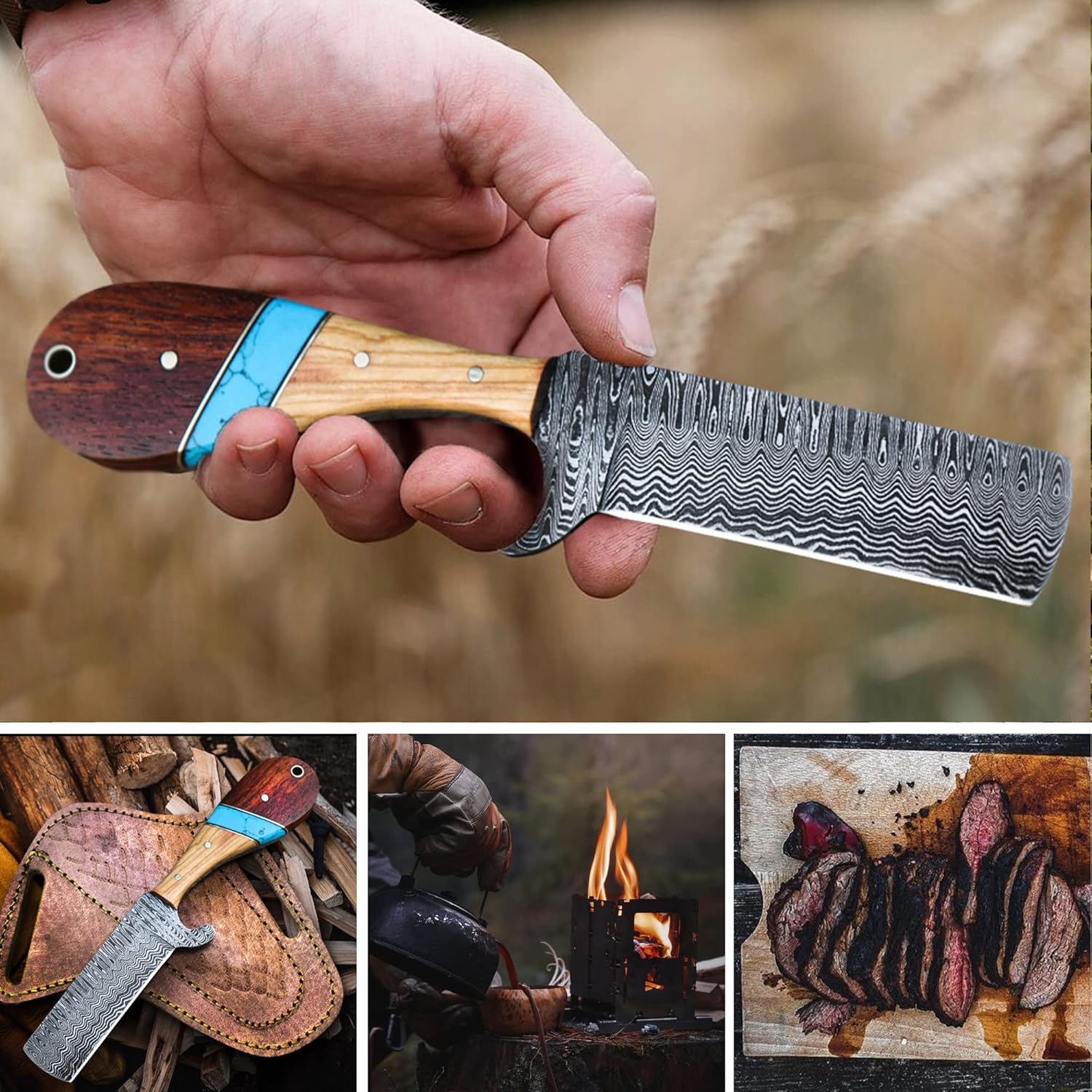 Texan Knives Bull Cutter Custom Handmade Bull Cutters with Damascus Steel Blade – Ranch & Leatherwork Essential