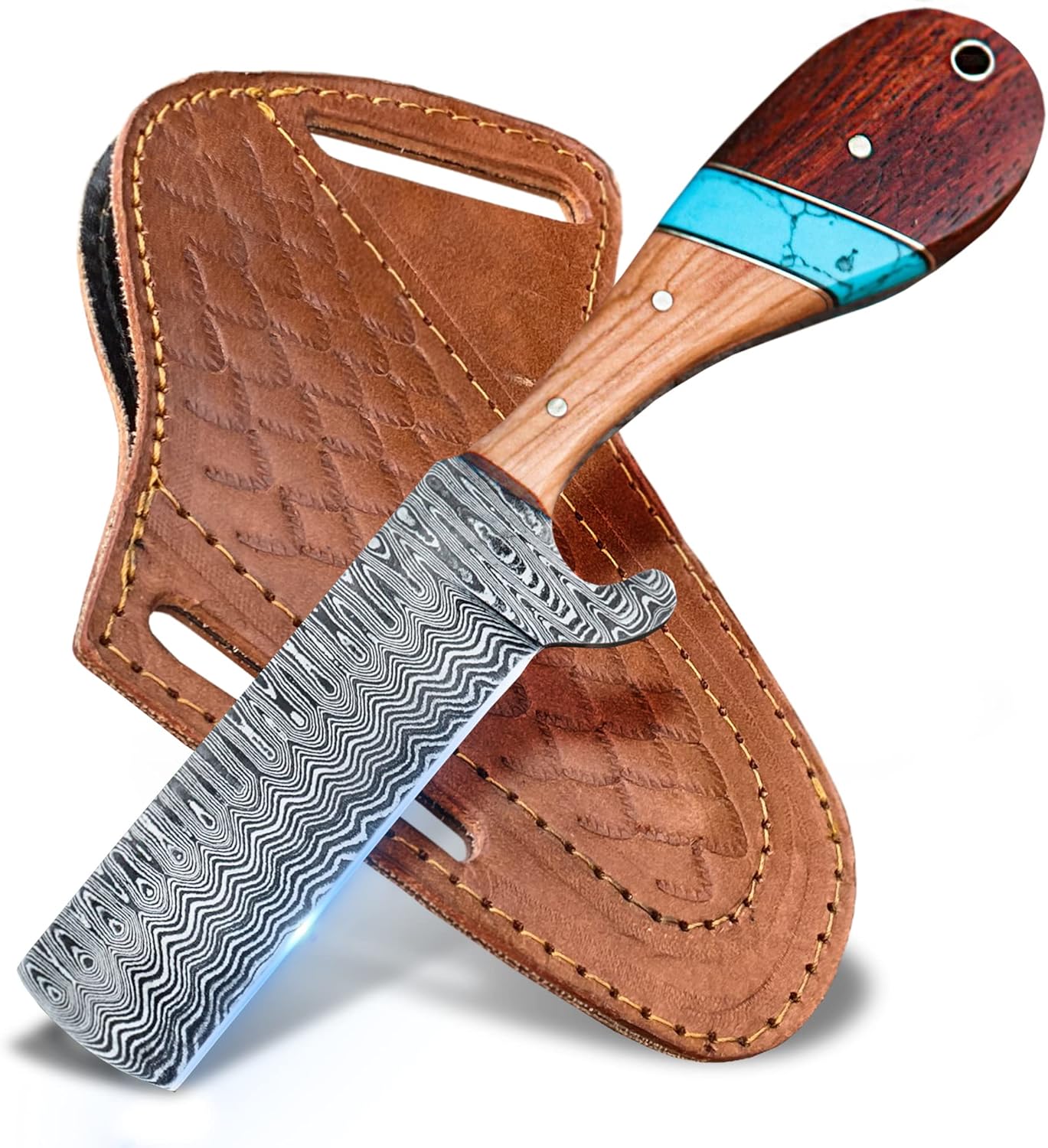 Texan Knives Bull Cutter Custom Handmade Bull Cutters with Damascus Steel Blade – Ranch & Leatherwork Essential
