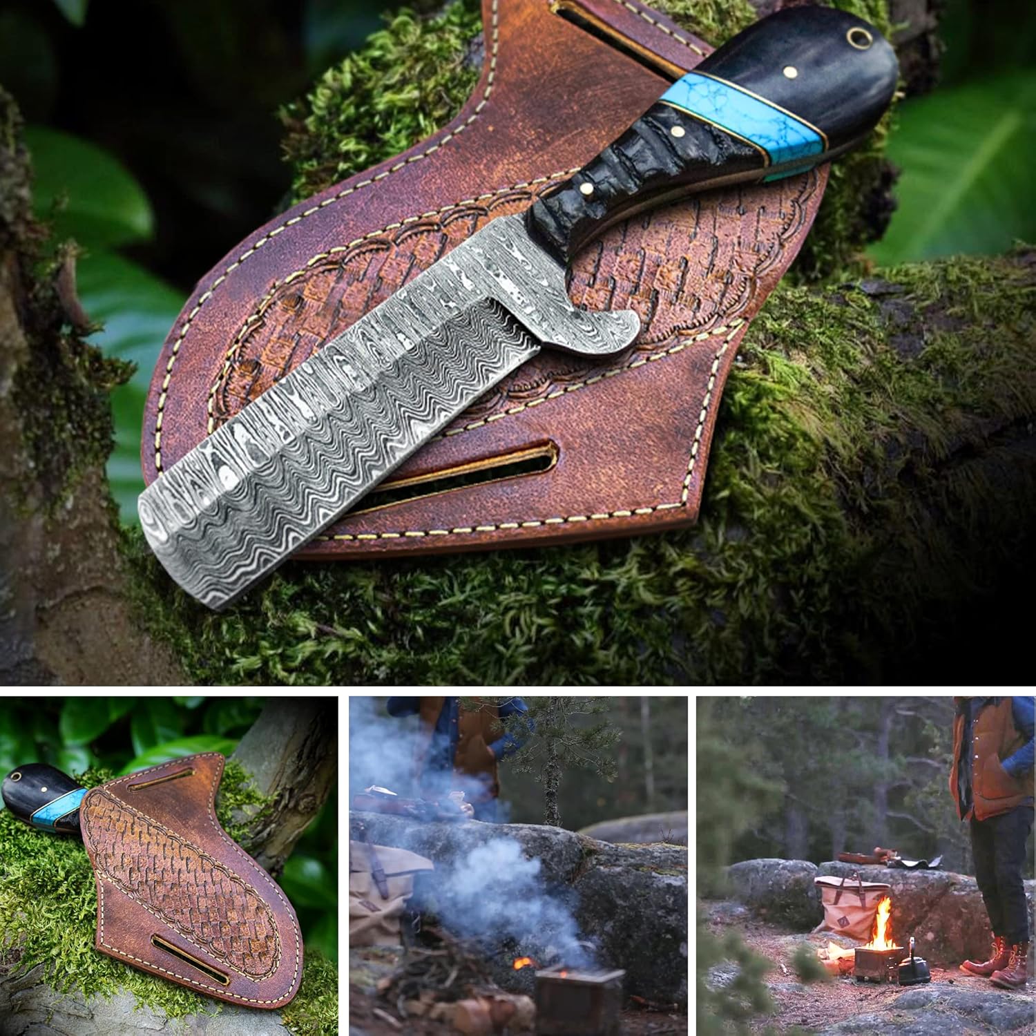 Texan Knives Bull Cutter Custom Handmade Bull Knife – Fall Damascus Steel Edition