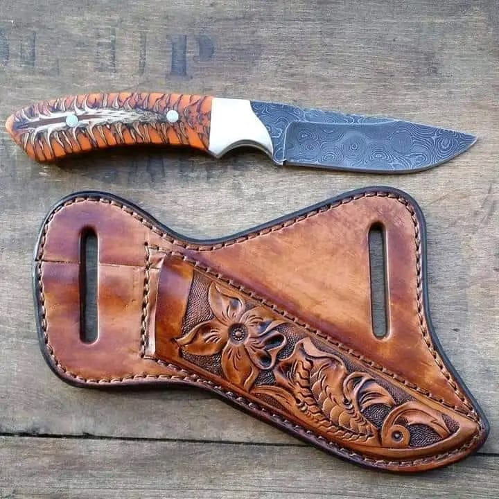 Texan Knives cowboy belt knives Buckaroo Belt Knife – 8" Handmade Rasp Steel Blade with Epoxy Pine Cone Handle & Western Leather Sheath