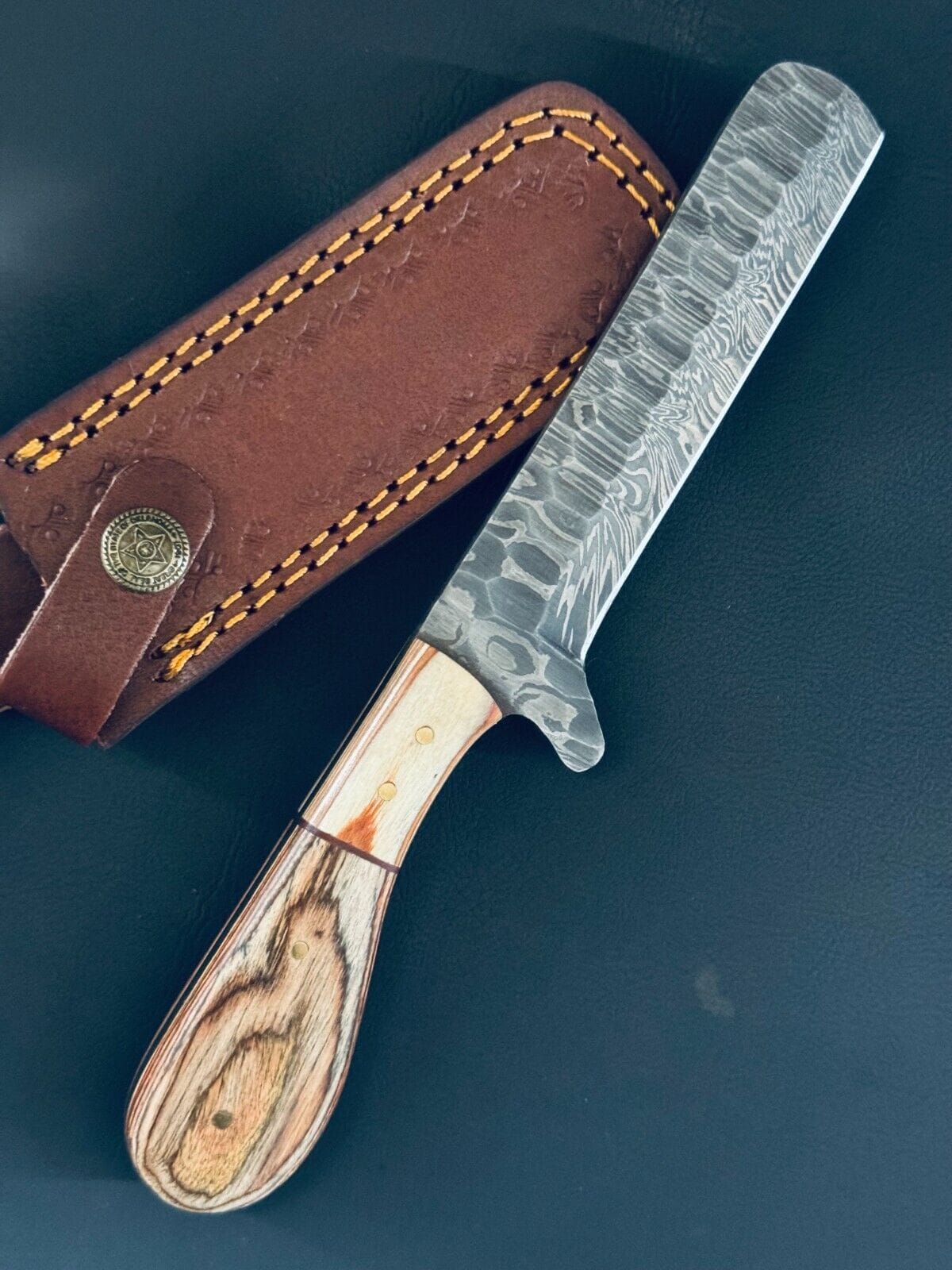 Texan Knives cowboy belt knives Cowboy Bull Cutter Knives | 5" Damascus Steel Blade with Pakkawood Handle