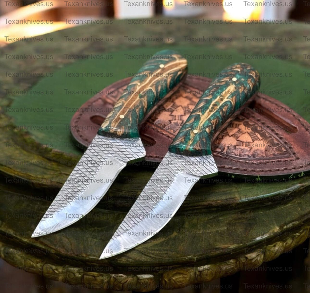 Texan Knives cowboy belt knives Custom Handmade Belt Knife – 9" Rasp Tool Steel Blade with Leather Sheath