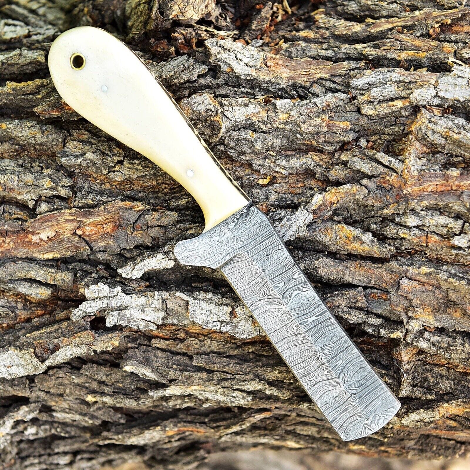 Texan Knives cowboy belt knives Gareth Bull Style Knife – 8" Damascus Steel Blade with Camel Bone Handle & Western Leather Sheath