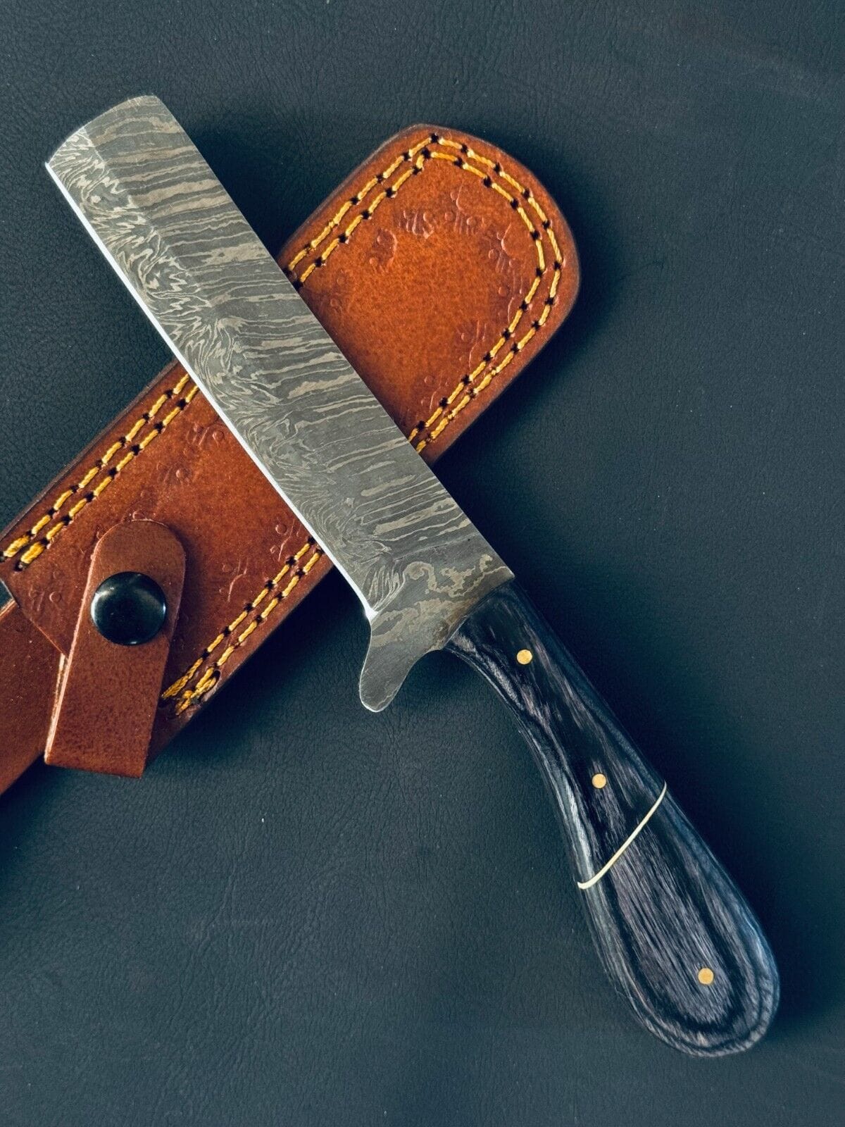 Texan Knives cowboy belt knives Handmade Damascus Steel Calf Cutter Knife with Pakkawood Handle - 5" Blade