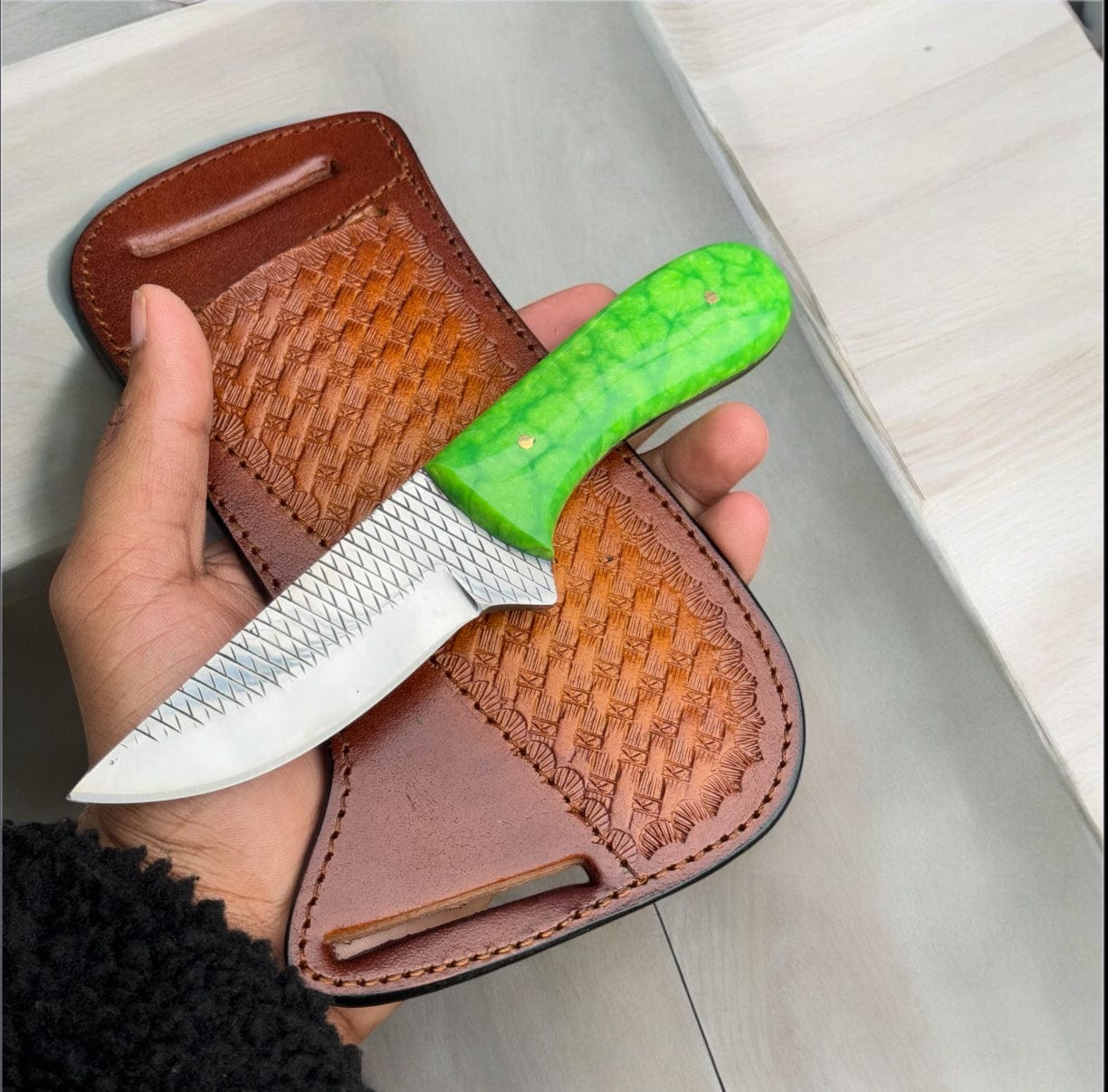 Texan Knives Cowboy Knife Cowboy Knife Sheath – 8" Rasp Steel Blade with Parrot Resin Handle