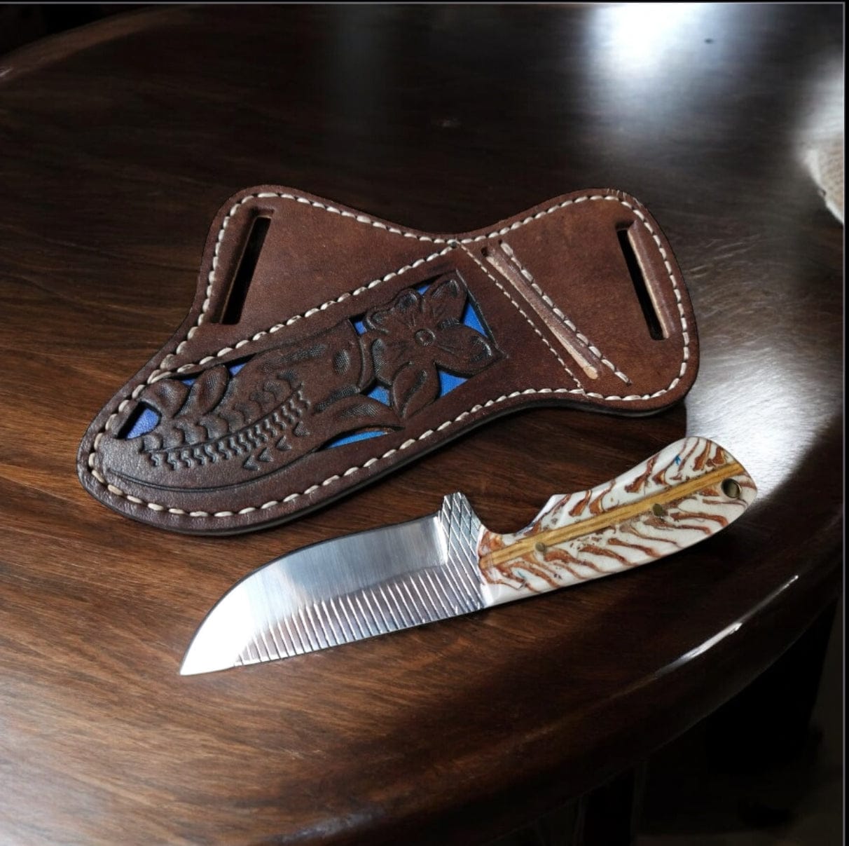 Texan Knives Cowboy Knife Handmade Cowboy Belt Knife – Rasp Steel Blade & Pine Cone Handle