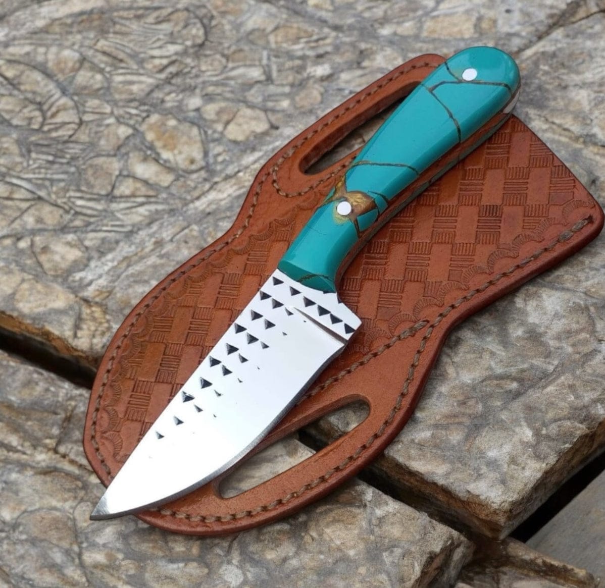 Texan Knives Cowboy Knife Handmade Cowboy Knife – 8" Rasp Tool Steel Blade with Resin Handle & Leather Sheath
