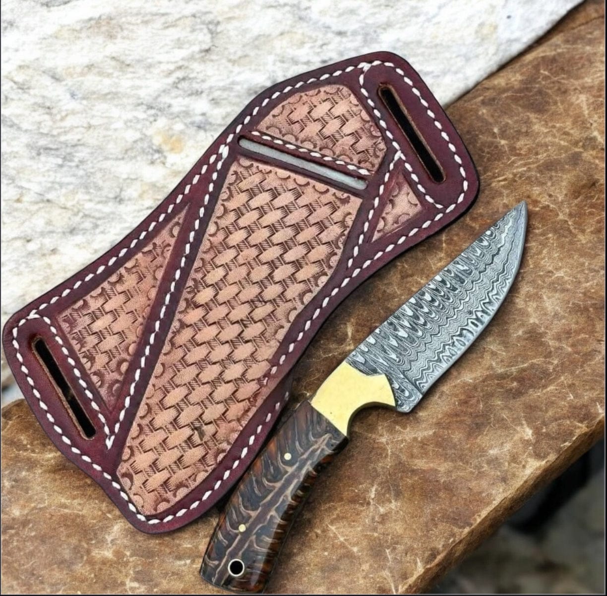 Texan Knives Cowboy Knife Western Cowboy Belt Knife – Damascus Steel Pine Handle
