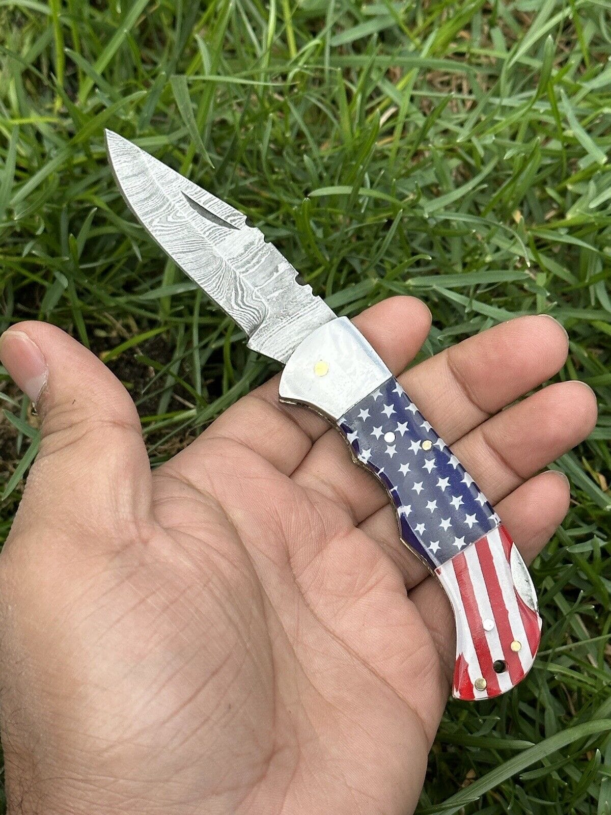 Texan Knives folding knives Lone Star 3-Inch Damascus Pocket Knife – Custom Handmade with Bone Handle