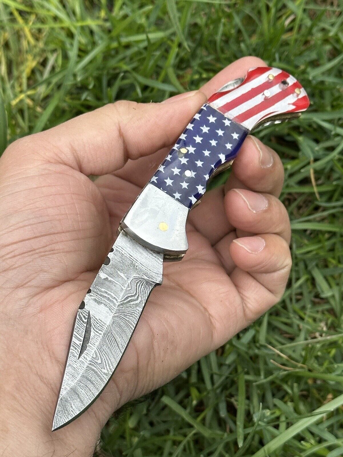 Texan Knives folding knives Lone Star 3-Inch Damascus Pocket Knife – Custom Handmade with Bone Handle
