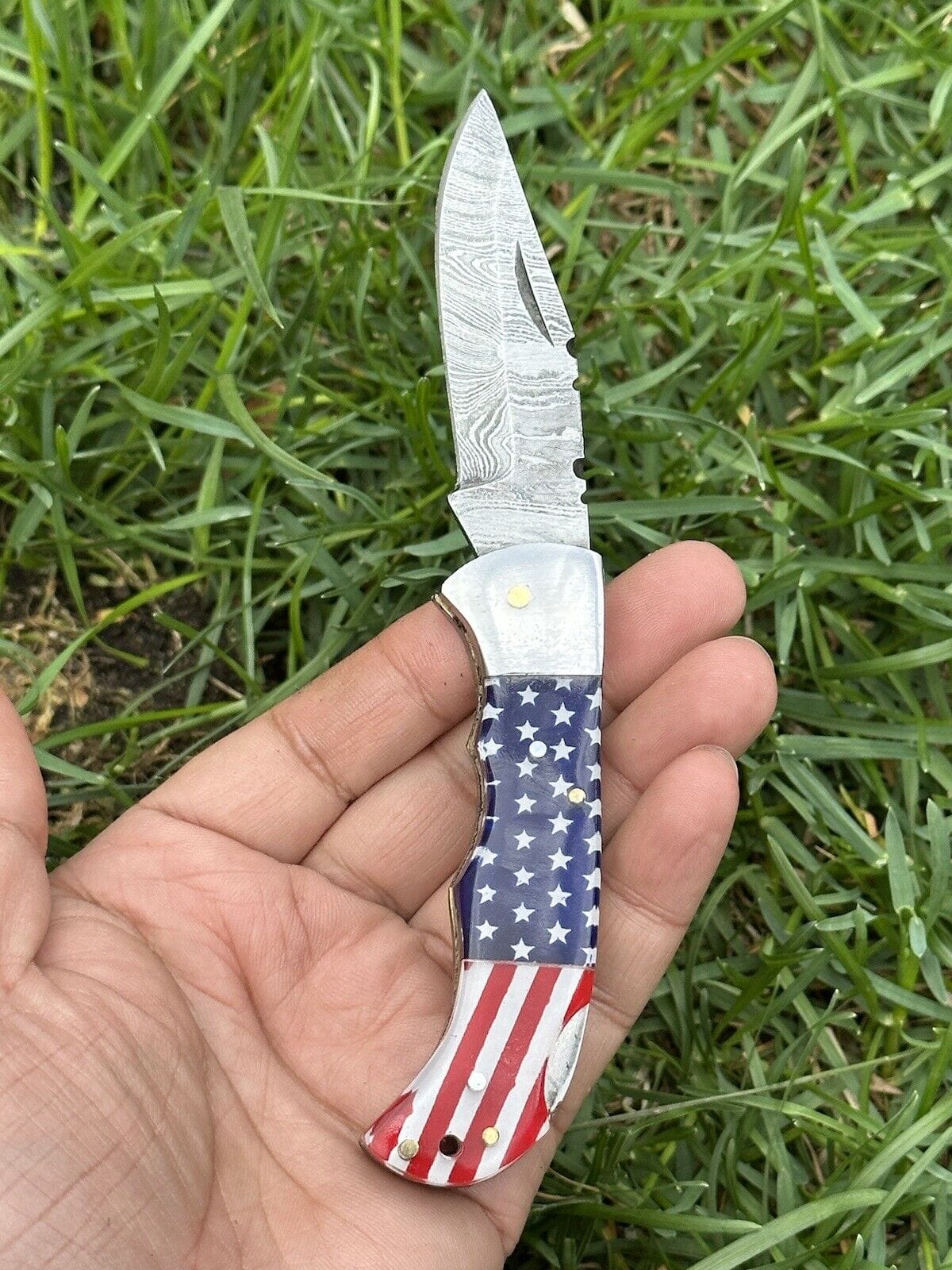 Texan Knives folding knives Lone Star 3-Inch Damascus Pocket Knife – Custom Handmade with Bone Handle