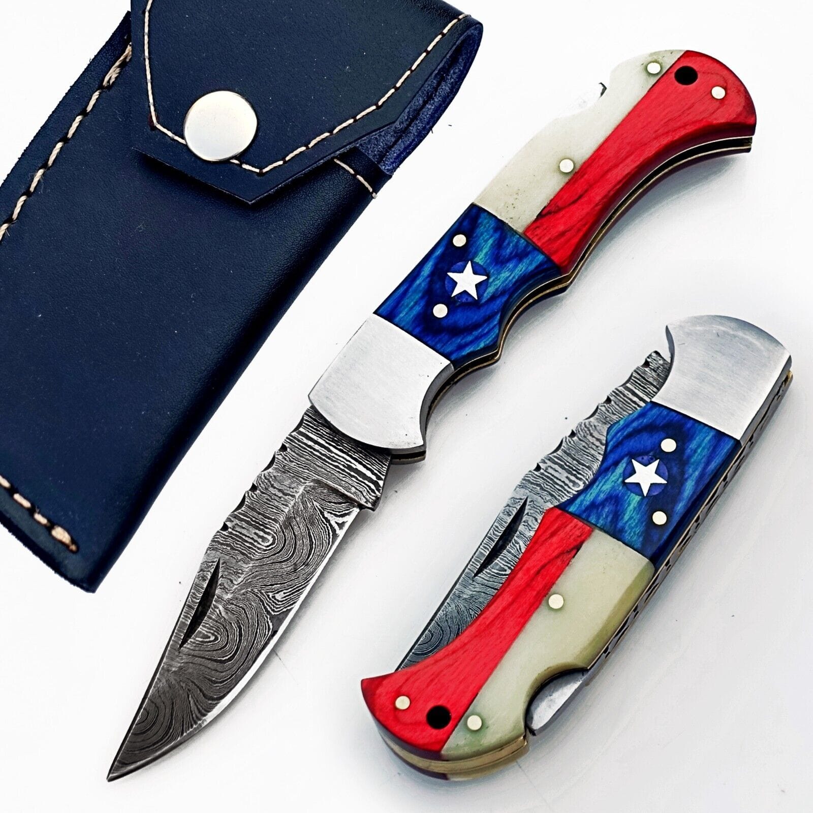 Texan Knives folding knives Lone Star 3-Inch Damascus Pocket Knife – Custom Handmade with Bone & Pakka Wood Handle