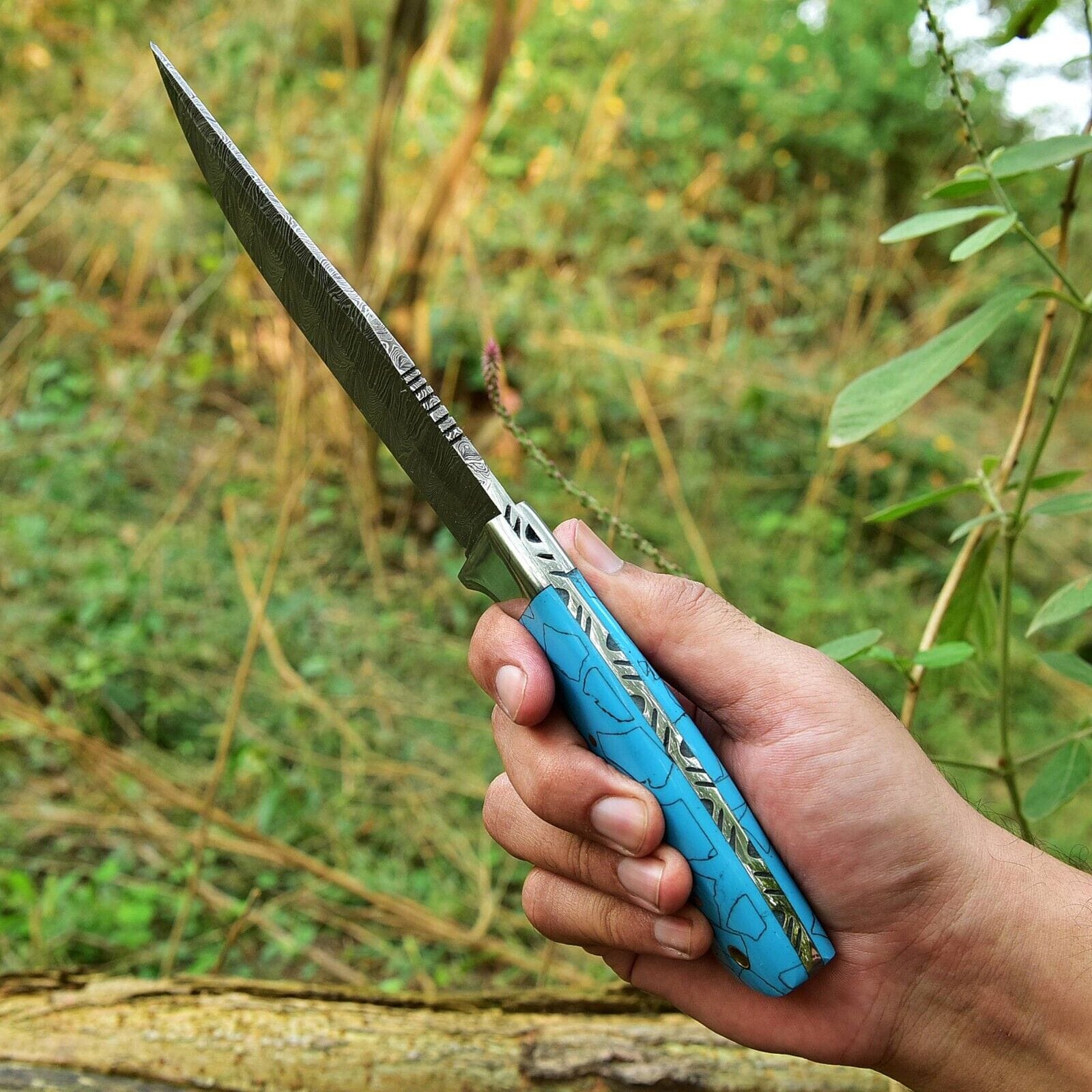 Texan Knives Hunting Knives Custom Handmade Damascus Skinning Knife – 4.5" Blade