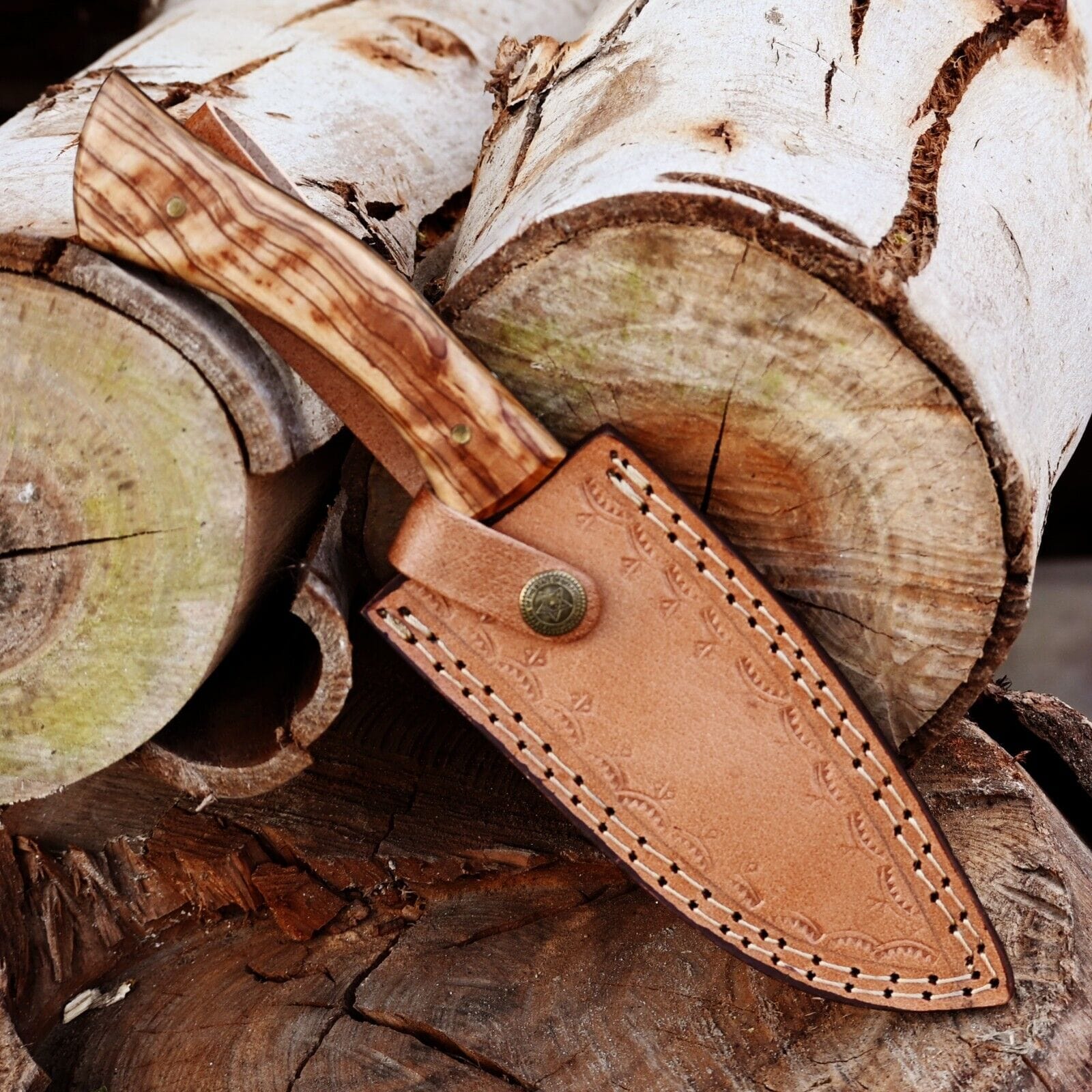 Texan Knives Hunting Knives Exquisite 10-Inch Damascus Steel Hunting Knife with Rosewood Handle & Leather Sheath – Ideal Gift for Outdoorsmen