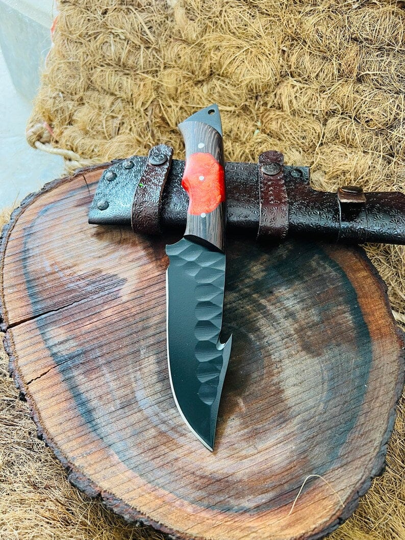 Texan Knives Hunting Knives Hunting Skinning Knife – 10" J2 Steel Blade with Wangi/Resin Handle & Leather Sheath