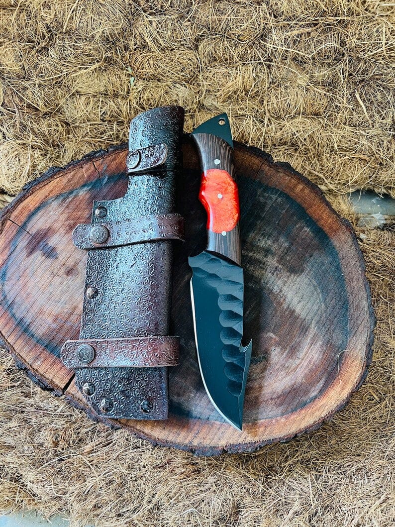 Texan Knives Hunting Knives Hunting Skinning Knife – 10" J2 Steel Blade with Wangi/Resin Handle & Leather Sheath