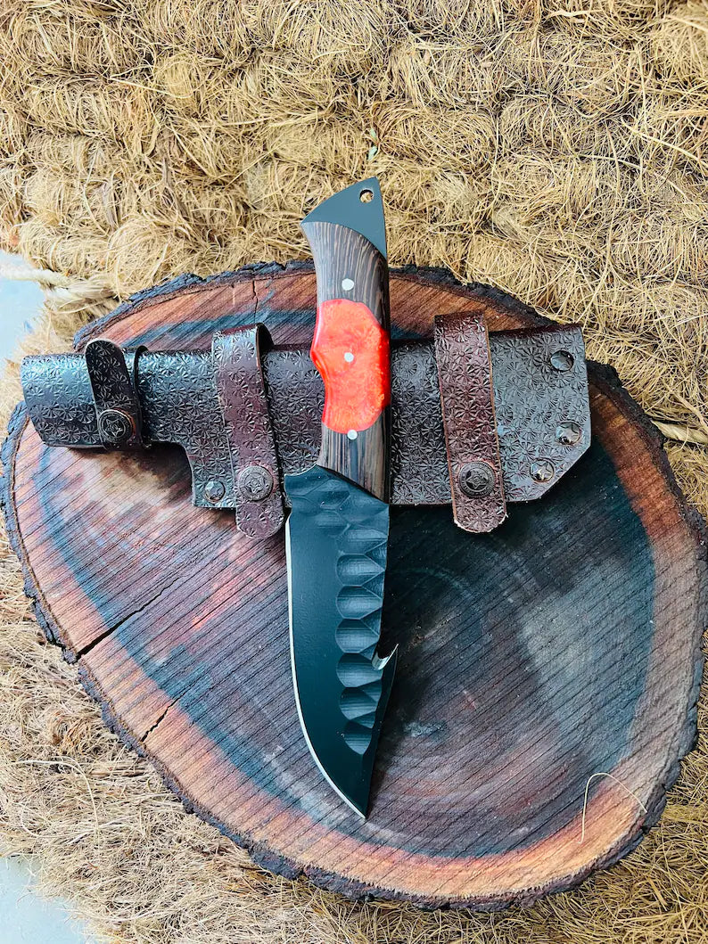 Texan Knives Hunting Knives Hunting Skinning Knife – 10" J2 Steel Blade with Wangi/Resin Handle & Leather Sheath