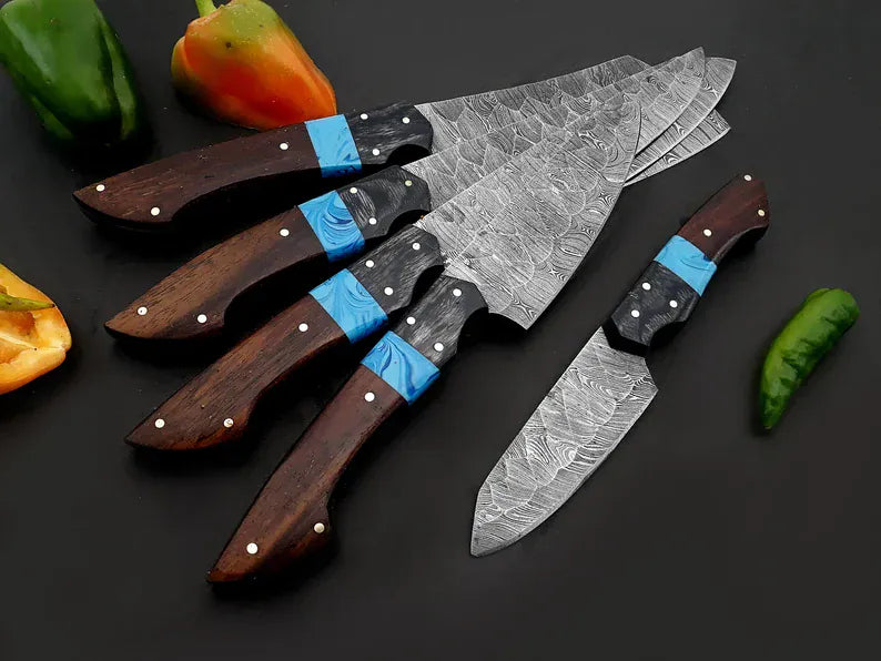 Texan Knives Kitchen knives set Best Chef Knives Sets – 13" Handmade Damascus Steel Kitchen Knife with Wenge Resin Handle & Leather Sheath
