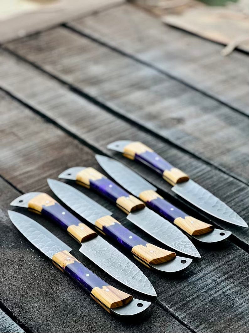 Texan Knives Kitchen knives set Best Japanese Knife Set – 13" Forged Stainless Steel Chef Knife with Olivewood & Epoxy Resin Handle + Leather Sheath