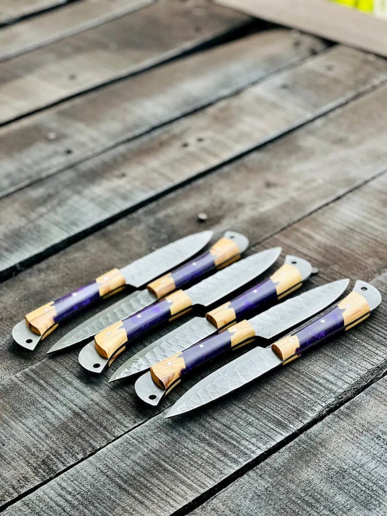 Texan Knives Kitchen knives set Best Japanese Knife Set – 13" Forged Stainless Steel Chef Knife with Olivewood & Epoxy Resin Handle + Leather Sheath