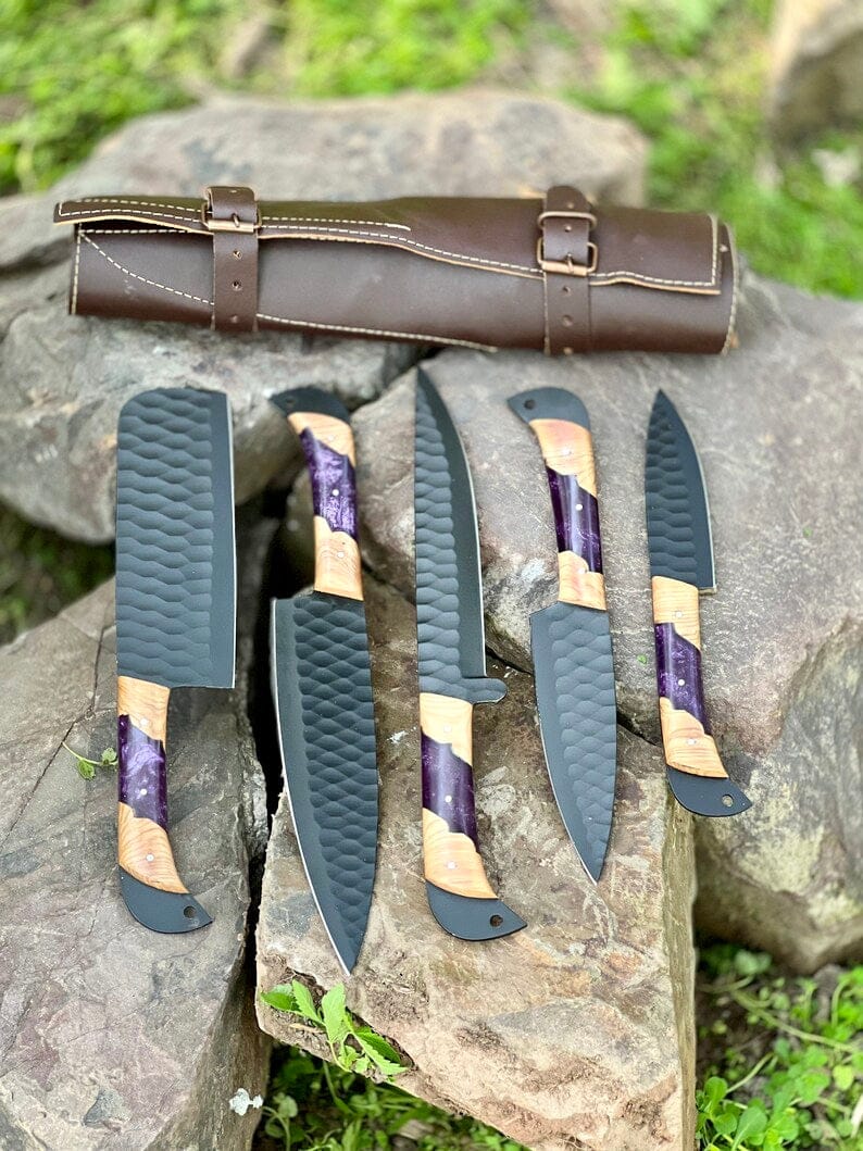 Texan Knives Kitchen knives set Best Knife Block Set – 8" Forged Stainless Steel Knife with Olivewood Epoxy Resin Handle