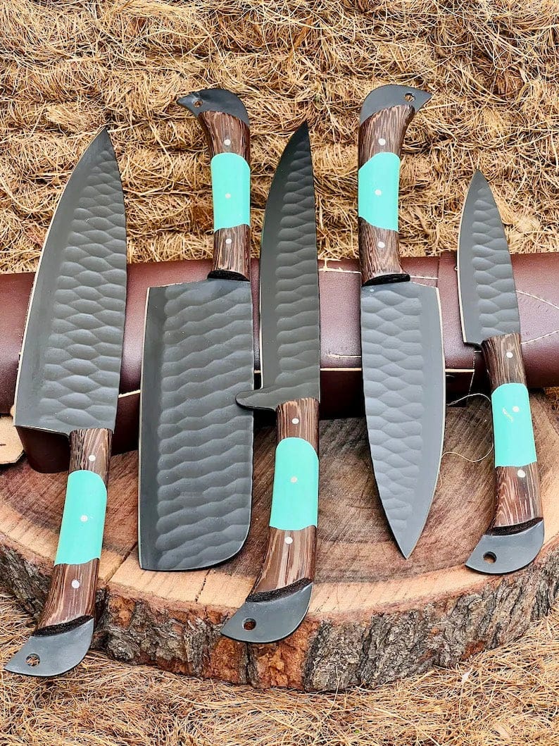 Texan Knives Kitchen knives set Handcrafted Knife Set – 8" Forged Stainless Steel Blade with Wenge Wood & Resin Handle