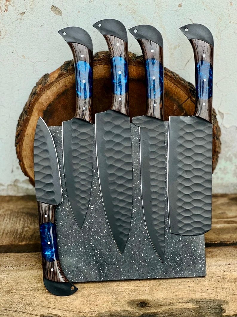 Texan Knives Kitchen knives set Premium Knife Set for Sale – 8" Handmade Damascus Steel Blade with Wenge Wood Resin Handle