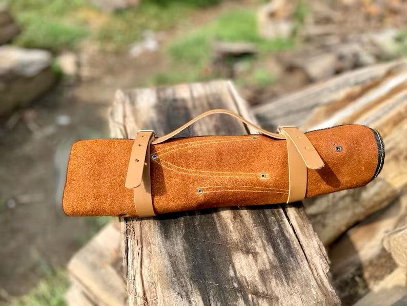 Texan Knives Kitchen knives set Sharp Kitchen Knife Set – 13" Damascus Steel Blade, Olivewood Handle & Leather Sheath