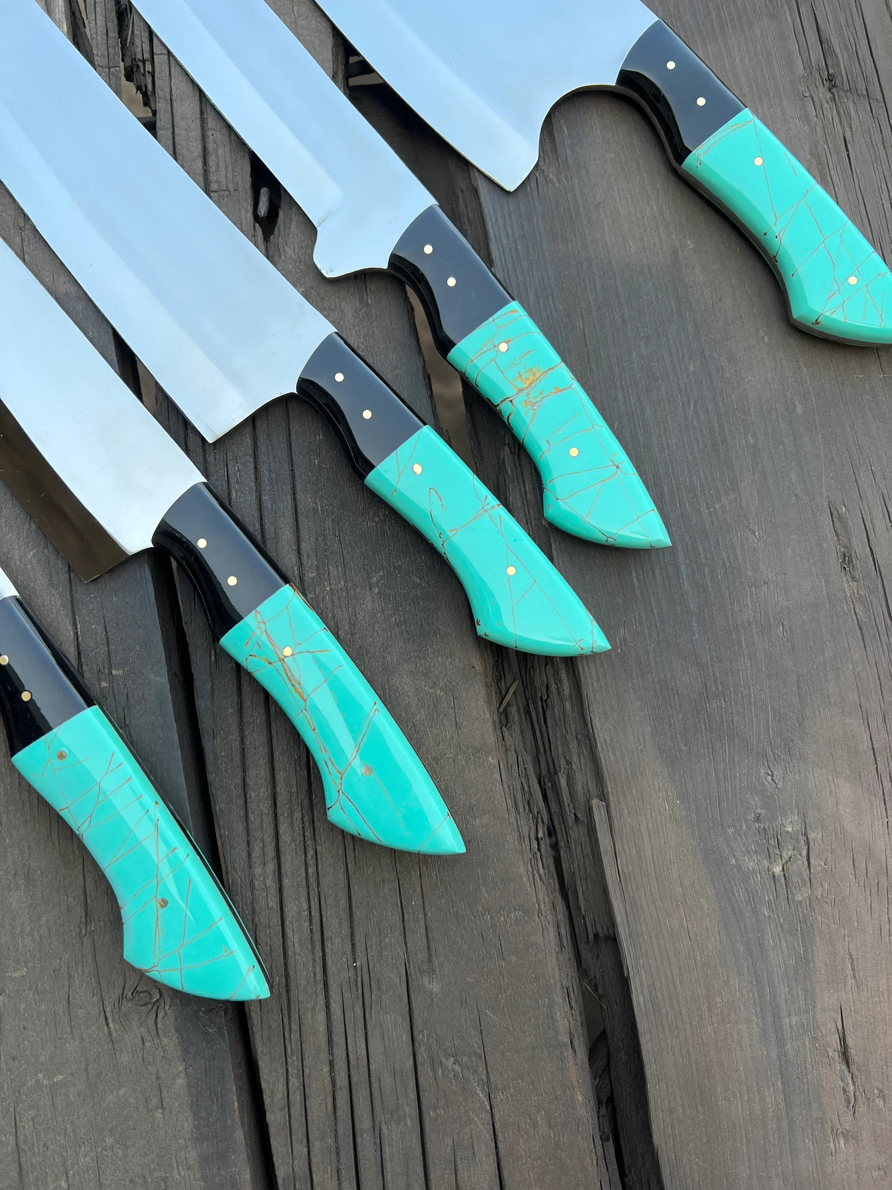 Texan Knives Kitchen knives set Stainless Knife Set – 13" Forged Stainless Steel Blade with Epoxy Resin Handle & Leather Sheath