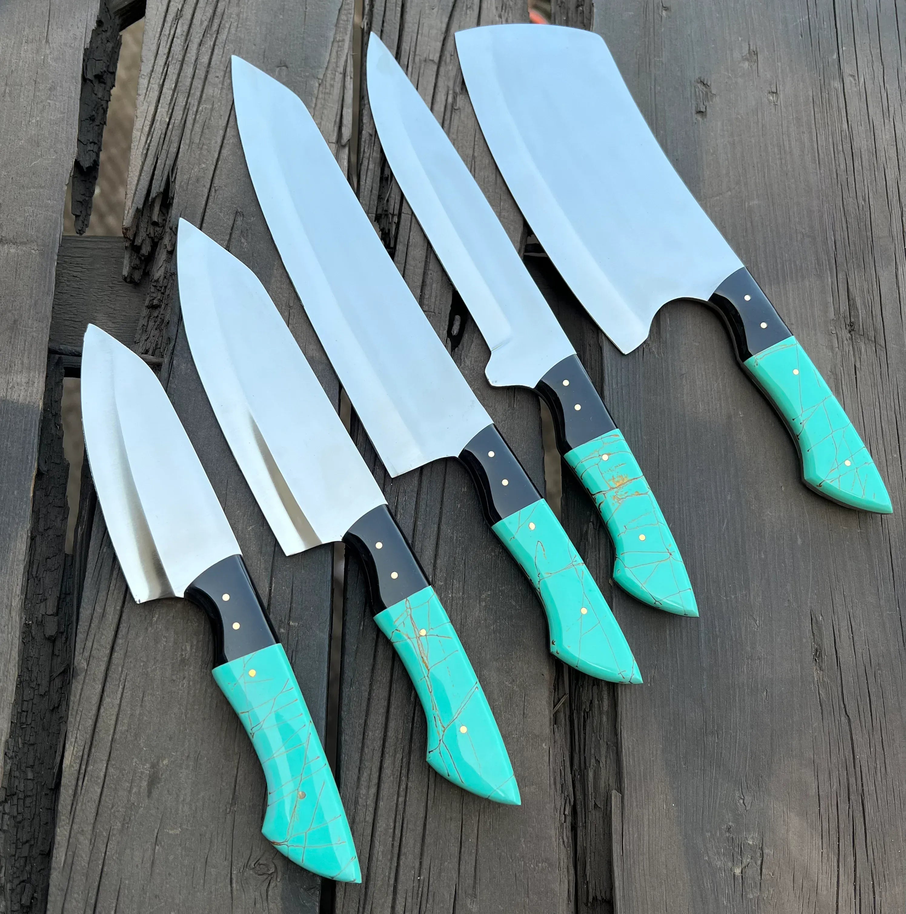 Texan Knives Kitchen knives set Stainless Knife Set – 8" Forged Stainless Steel Blade with Epoxy Resin Handle & Leather Sheath