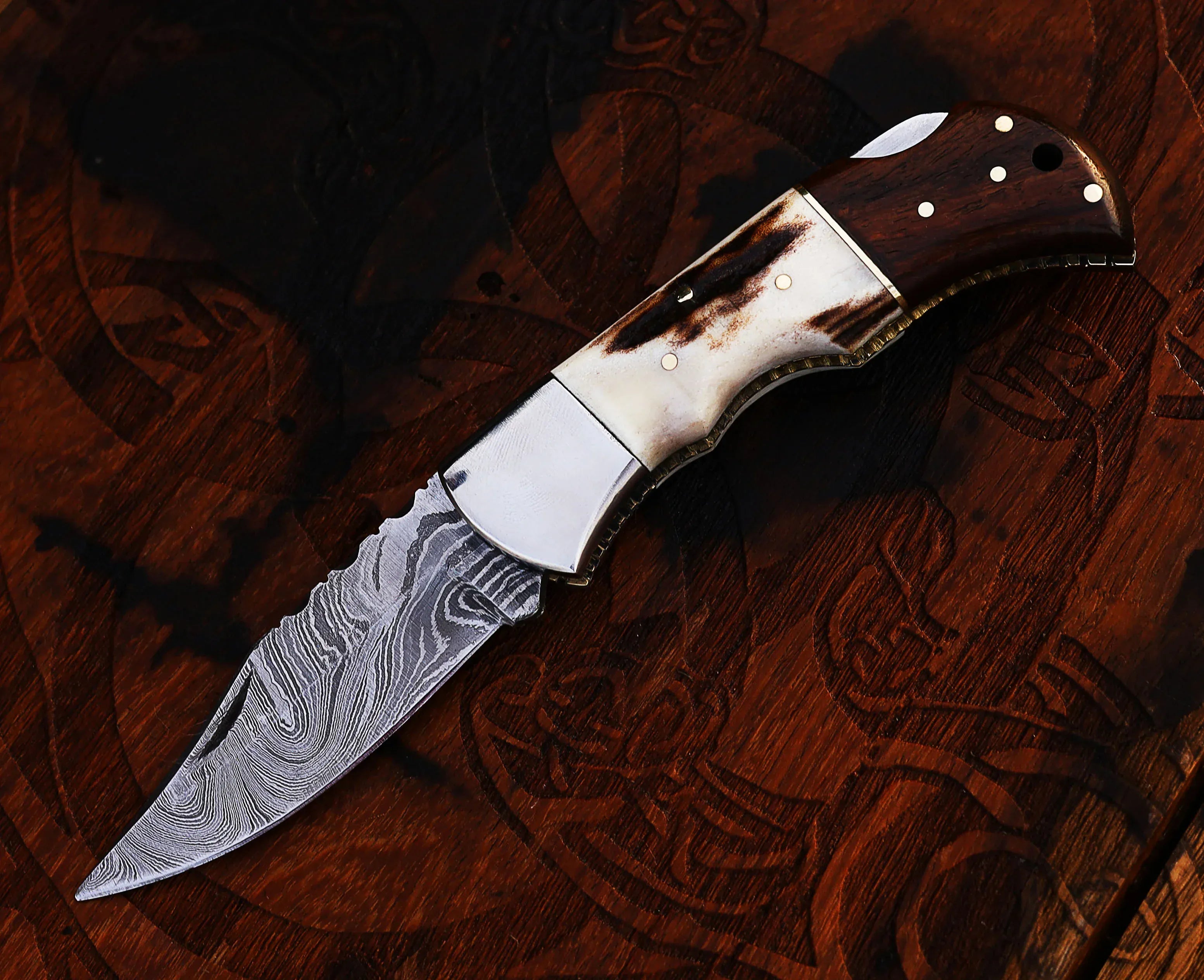 Texan Knives Personalized Damascus Steel Pocket Knife with Damascus Folding Knife - Custom Valentines Day Gift Knife for Husband