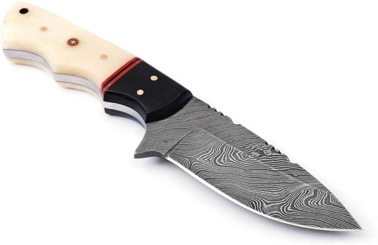 Texan Knives skinning knives Custom Handmade 4.5" Damascus Steel Skinning Knife – Buffalo Horn and Camel Bone Handle