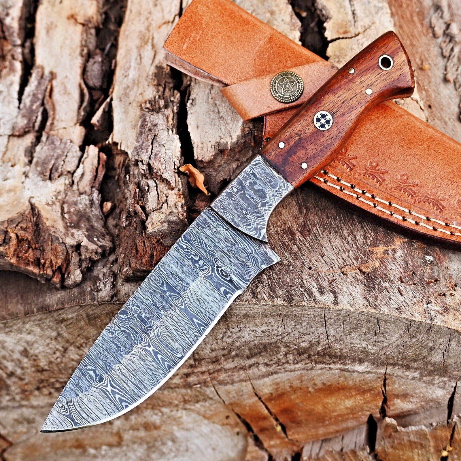 Texan Knives skinning knives Custom Handmade 5-Inch Damascus Skinning Knife with Rosewood Handle