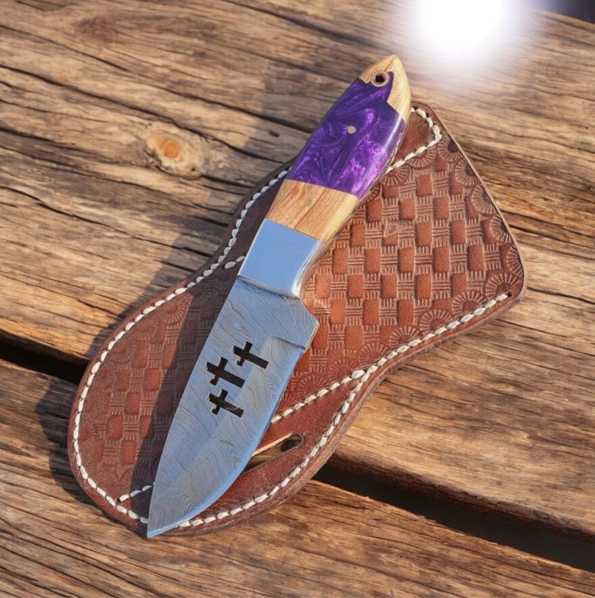 Texan Knives skinning knives Custom Handmade Damascus Skinner Knife with Olive Wood Handle – Premium Hunting & Outdoor Knife