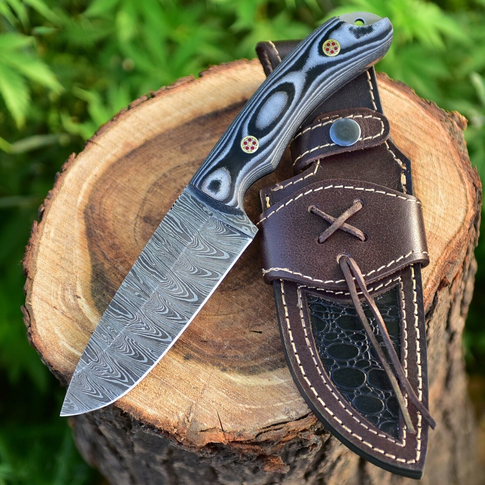 Texan Knives Skinning Knives Custom Handmade Damascus Skinning Knife - 4.5” Blade