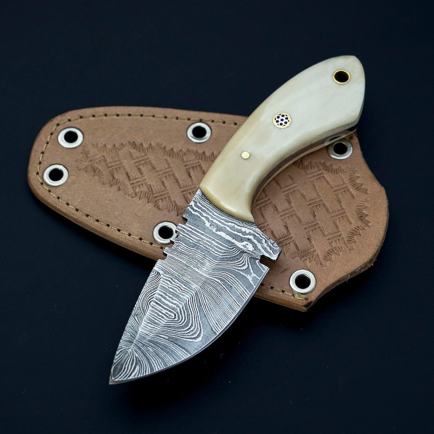 Texan Knives skinning knives Custom Handmade Damascus Skinning Knife with Camel Bone Handle