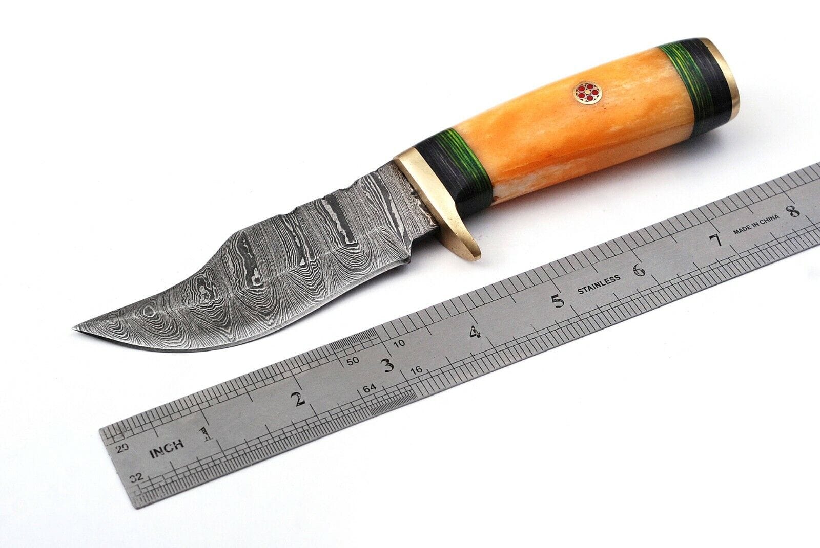 Texan Knives Skinning Knives Custom Handmade Damascus Skinning Knife with Camel Bone Handle – Perfect Gift for Hunters