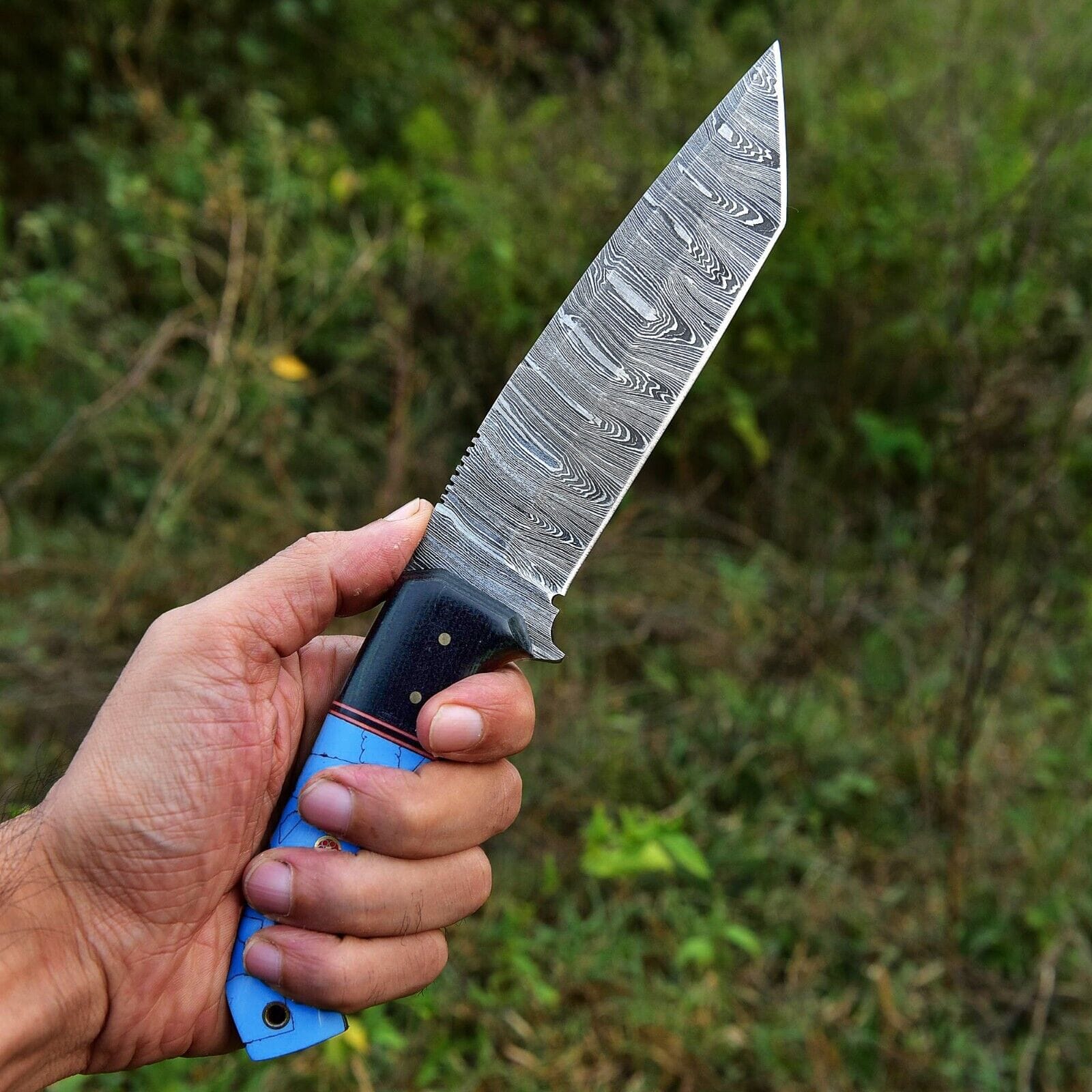 Texan Knives skinning knives Custom Handmade Damascus Steel Skinning Knife - 4.5" Blade, Resin Handle
