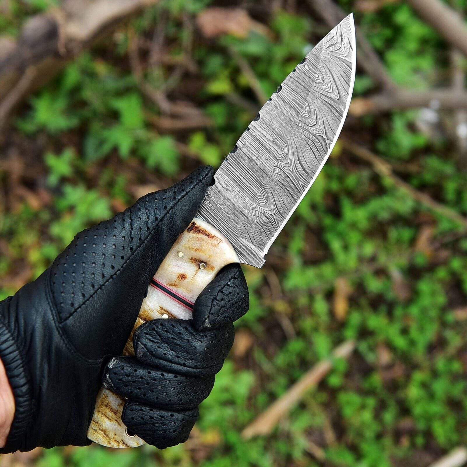 Texan Knives skinning knives Custom Handmade Damascus Steel Skinning Knife – 4.5-Inch Sheep Horn Handle