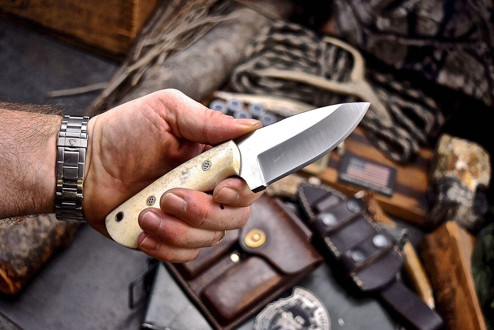 Texan Knives Skinning Knives Custom Handmade J2 Steel Skinning Knife – 4.5" Blade, Engraved Camel Bone Handle