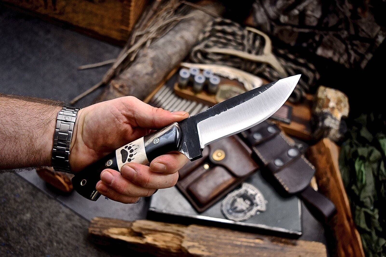 Texan Knives skinning knives Custom Handmade Skinning Blade with J2 Steel and Buffalo Horn & Camel Bone Handle - 4.5" Blade