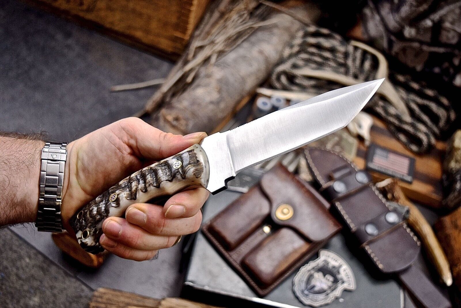 Texan Knives skinning knives Handmade J2 Steel Skinner Knife with Sheep Horn Handle – 4.5-Inch Blade