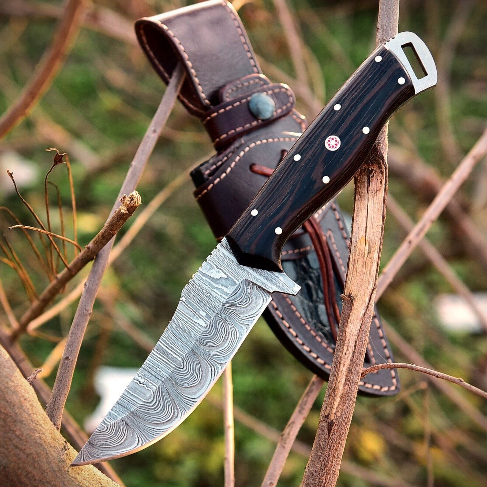 Texan Knives skinning knives Premium Custom Handmade Damascus Skinner Knife – Wangi Wood Handle