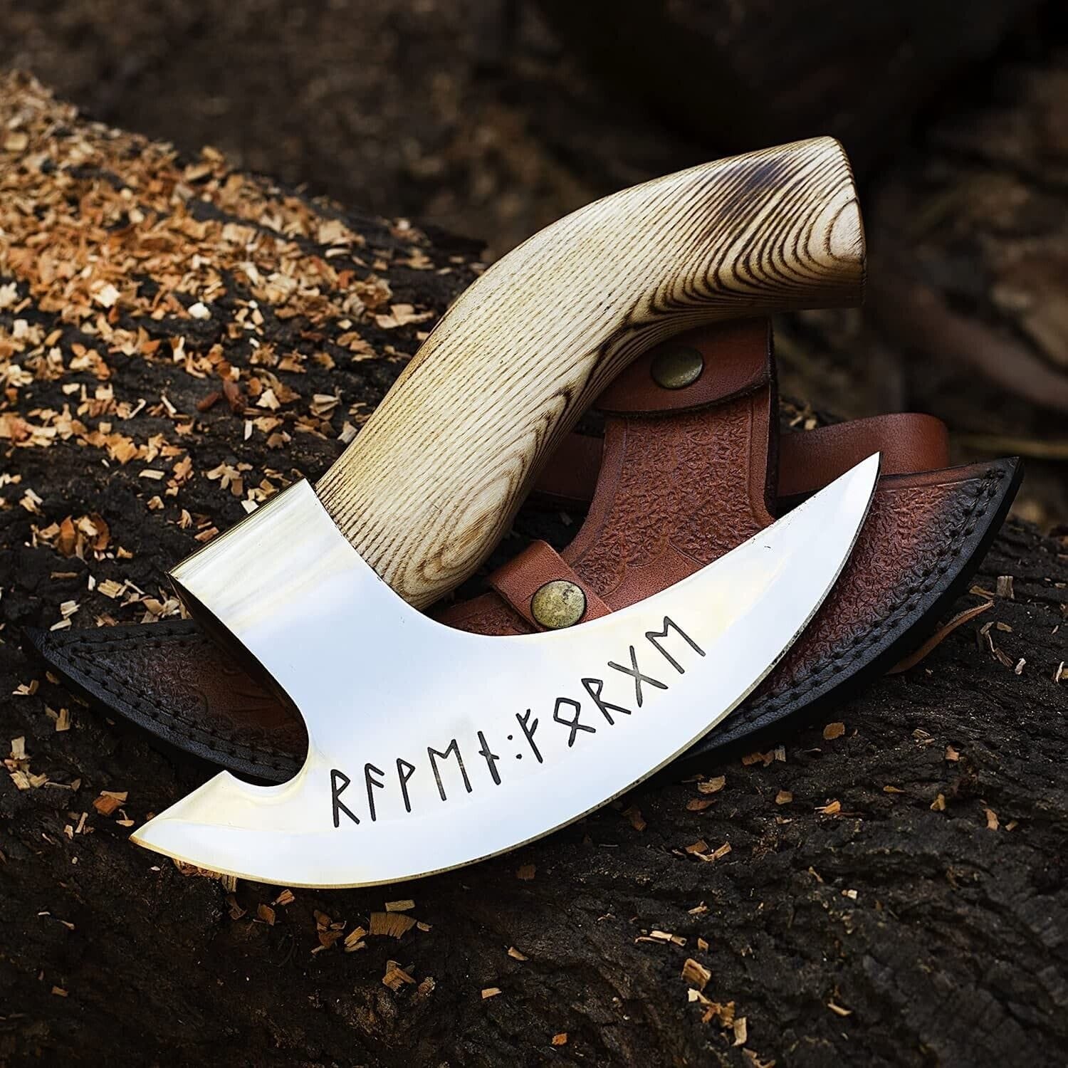 Texan Knives viking pizza cutter Custom Hand Engraved Ax Pizza Cutter - 8-Inch J2 Steel Blade