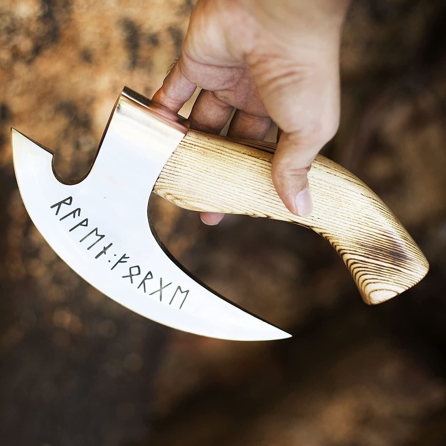 Texan Knives viking pizza cutter Custom Hand Engraved Ax Pizza Cutter - 8-Inch J2 Steel Blade