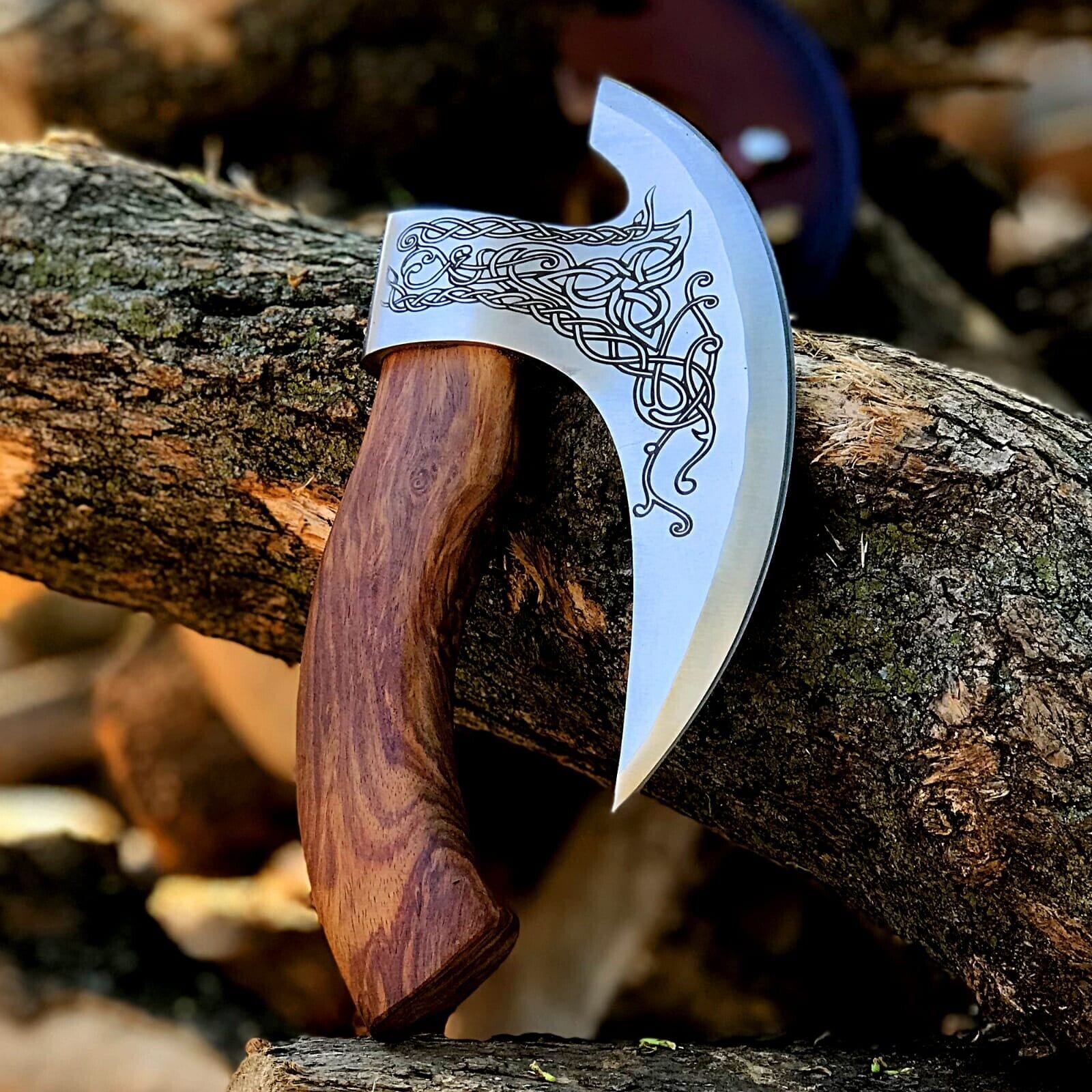 Texan Knives viking pizza cutter Custom Hand-Engraved Axe Pizza Cutter – 8" J2 Steel Blade